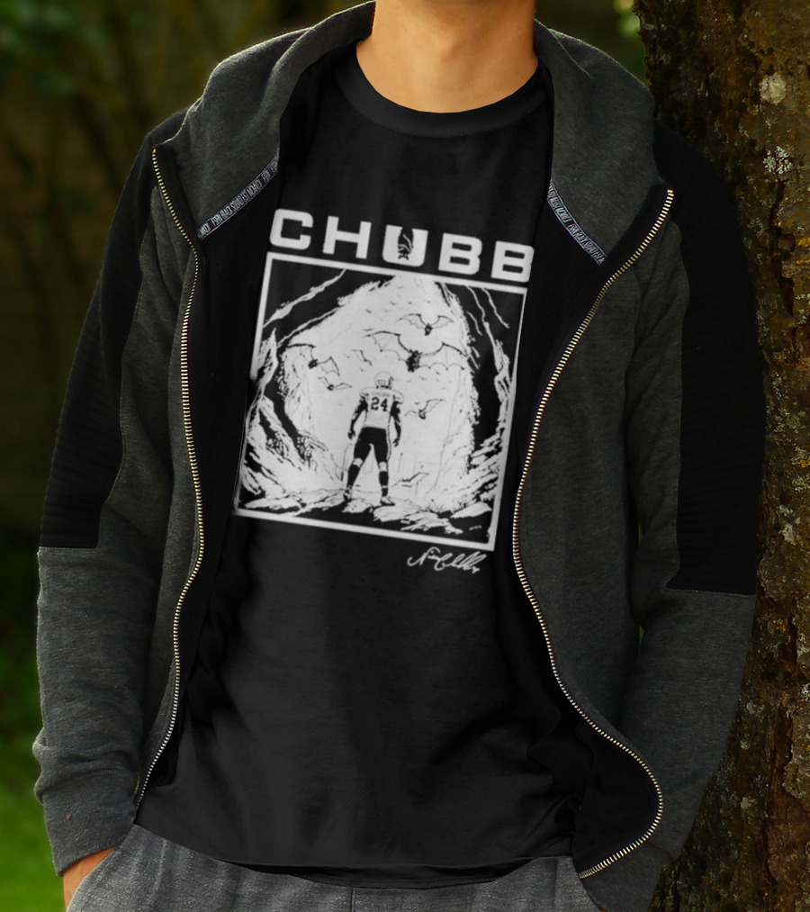 Chubb 24 Cleveland Football Bat Cave Fantasy Scene T-Shirt