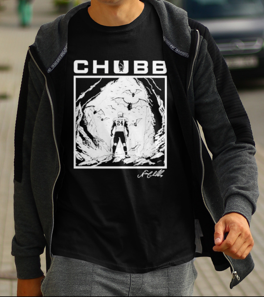 Chubb 24 Cleveland Football Bat Cave Fantasy Scene T-Shirt