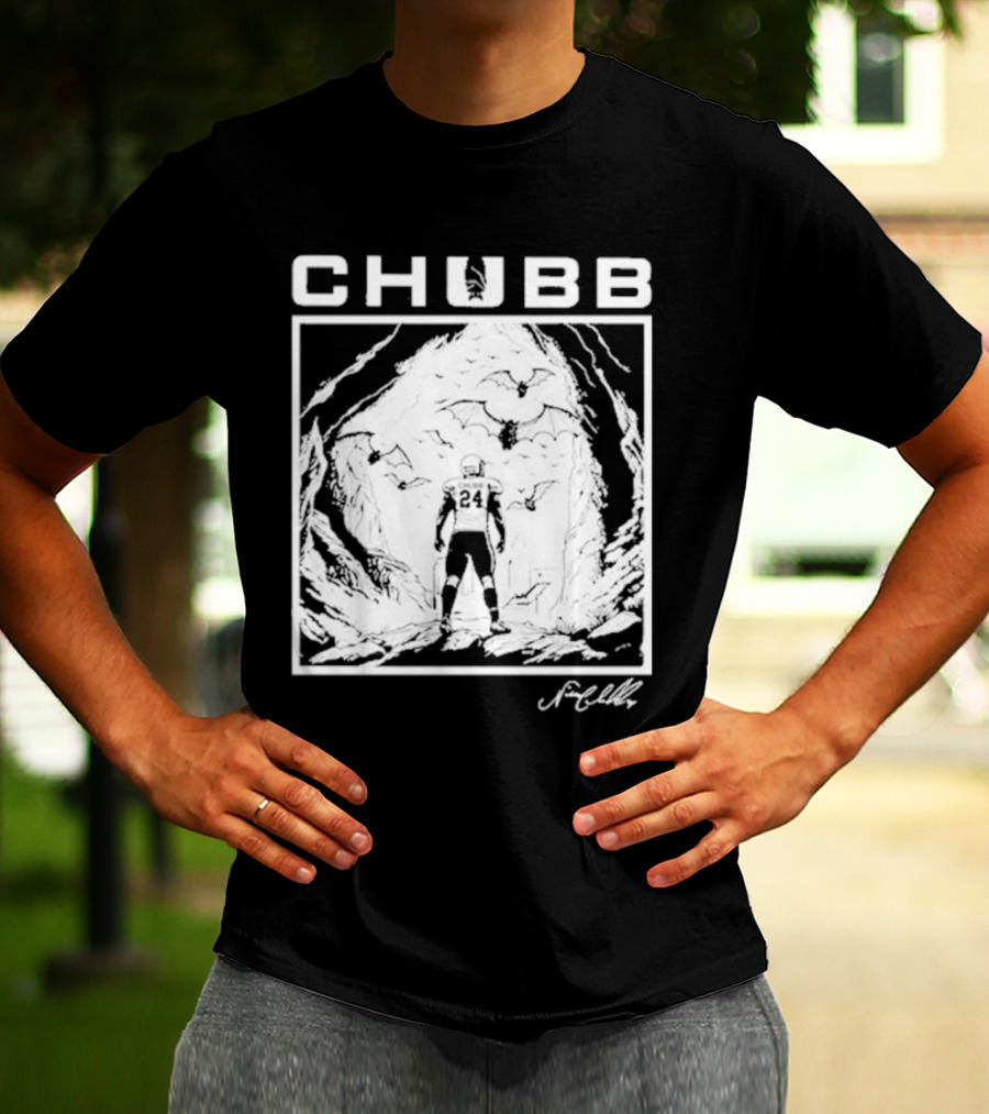 Chubb 24 Cleveland Football Bat Cave Fantasy Scene T-Shirt