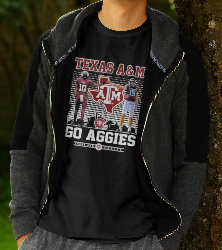 Texas A&M Aggies Football Players 10 And 15 Go Aggies Texas Map T-Shirt