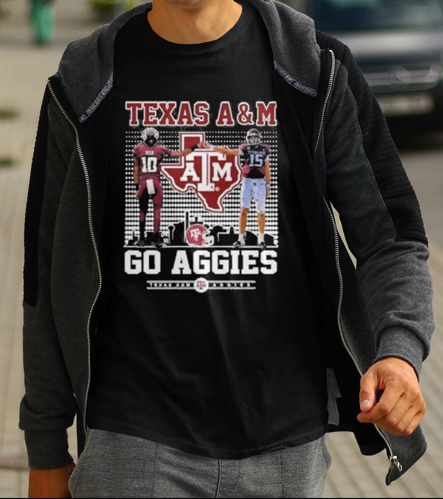 Texas A&M Aggies Football Players 10 And 15 Go Aggies Texas Map T-Shirt