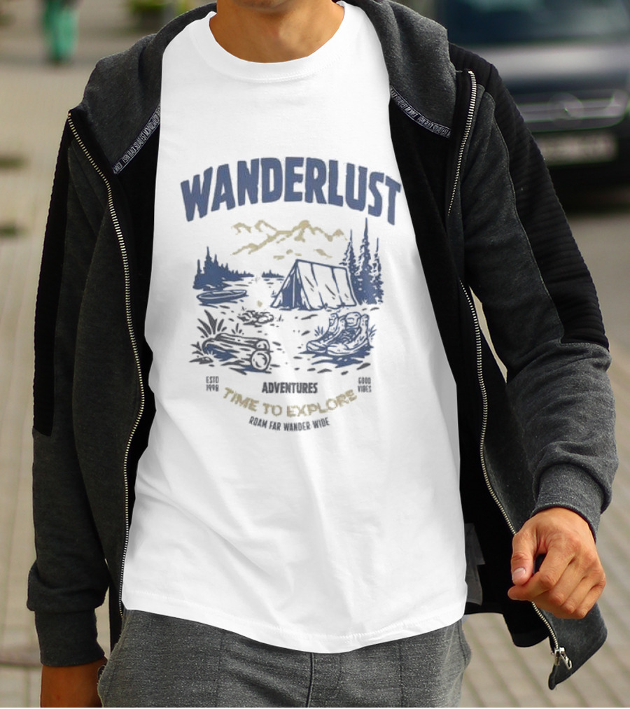 Wanderlust Adventures Time To Explore Roam Far Wander Wide Good Vibes Estd 1998 T-Shirt