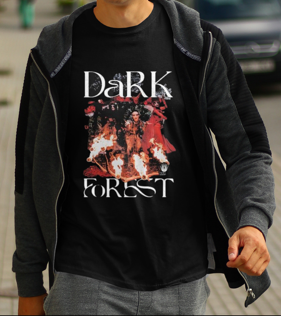 Dark Forest Illuminated Figure And Flames Quixotic X Made Mobb T-Shirt