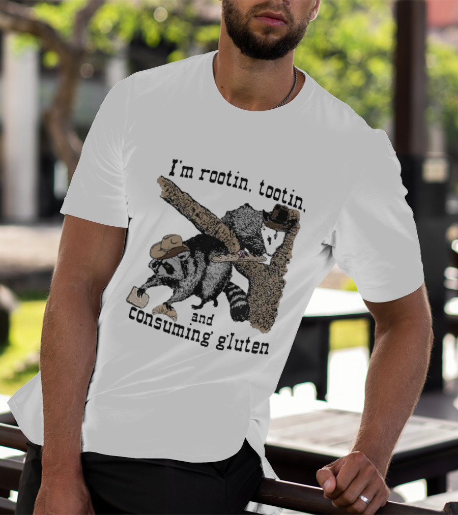 I'm Rootin Tootin Raccoon Duo Consuming Gluten In Cowboy Hats T-Shirt