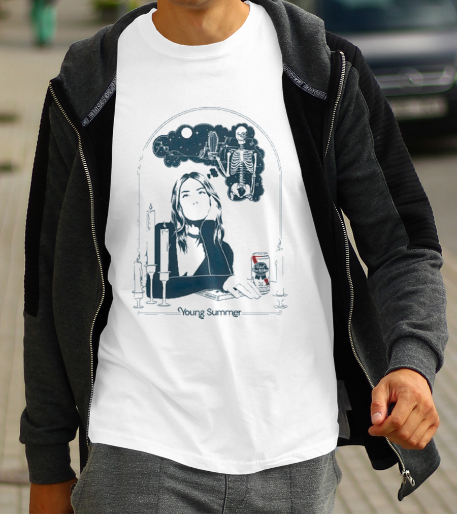 Young Summer Pabst Skeleton Night Sky Candles And Can T-Shirt