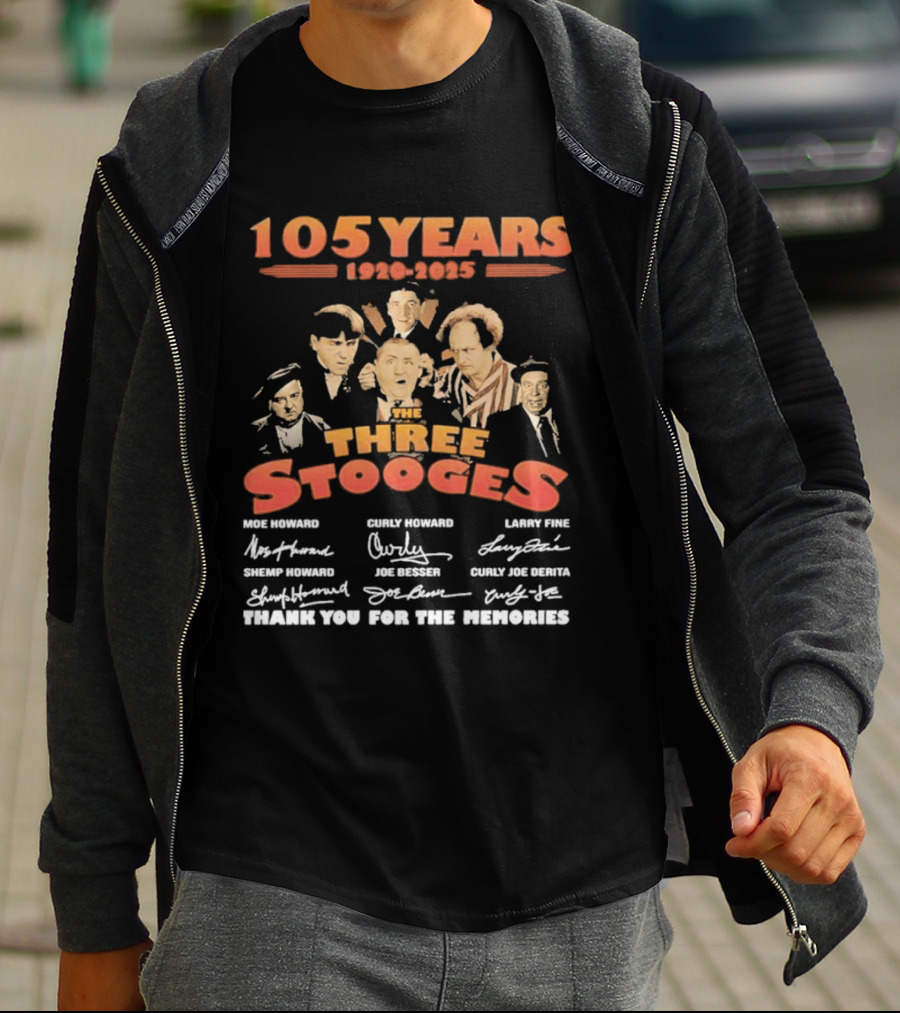 The Three Stooges 105 Years 1920-2025 Moe Larry Curly Shemp Joe DeRita Thank You For The Memories T-Shirt