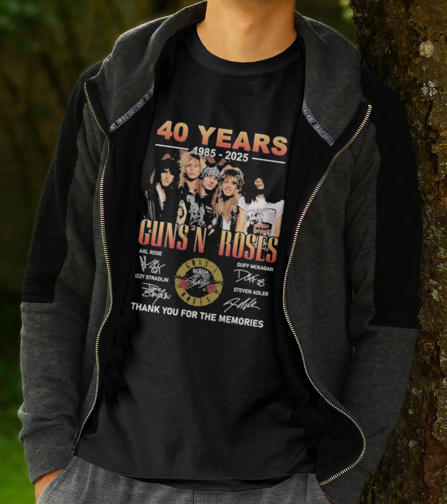 40 Years 1985-2025 Guns N’ Roses Thank You For The Memories Axl Rose Slash Duff McKagan Izzy Stradlin Steven Adler T-Shirt