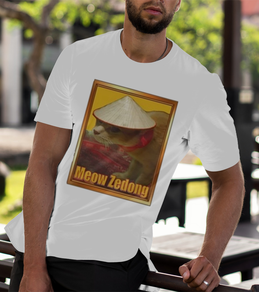 Funny Ahh Tees Meow Zedong Cat With Hat T-Shirt