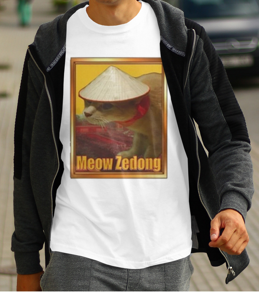 Funny Ahh Tees Meow Zedong Cat With Hat T-Shirt