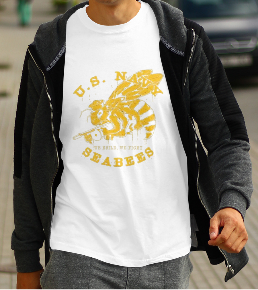 U.S. Navy Seabees We Build We Fight Vintage Bee With Tool T-Shirt