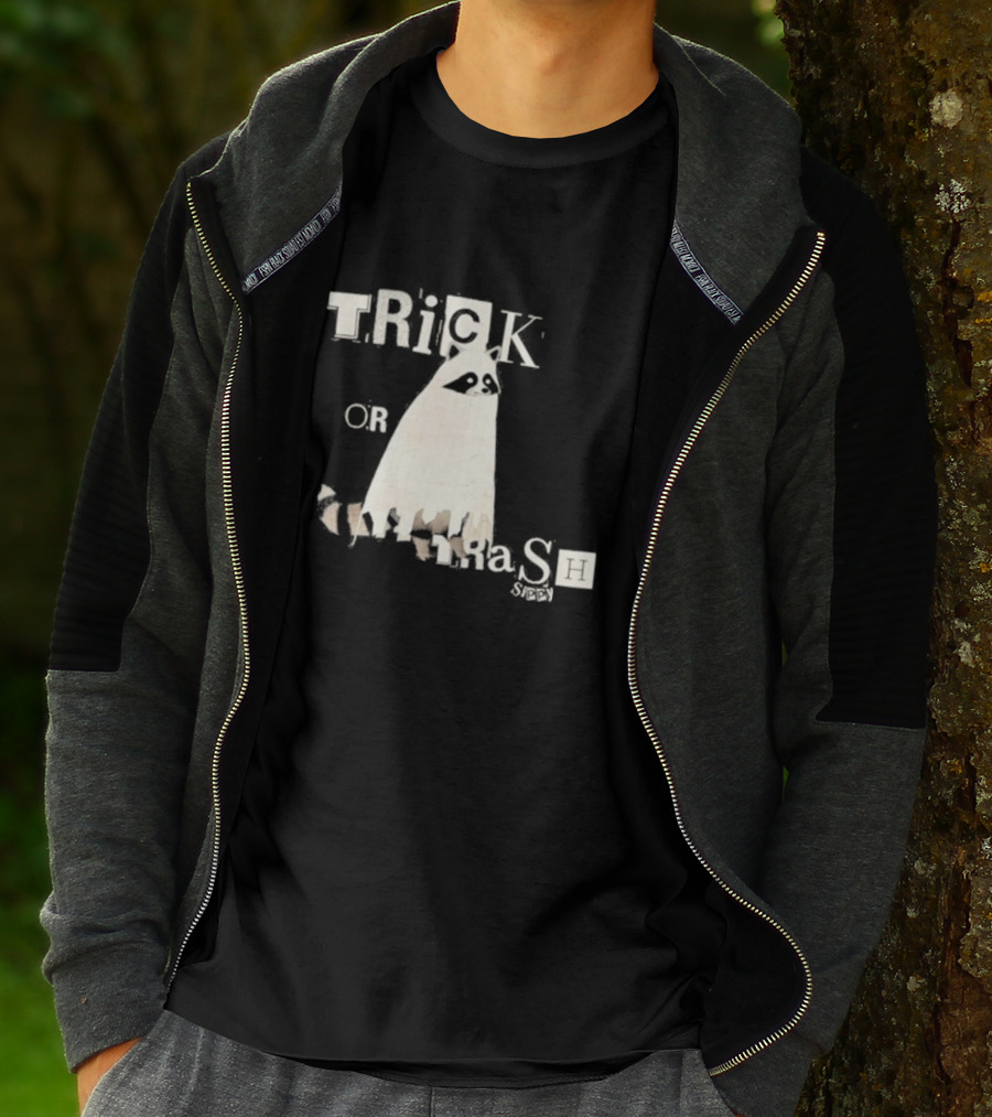 TRICK OR TRASH SIPPY Black Raccoon Ghost Costume T-Shirt