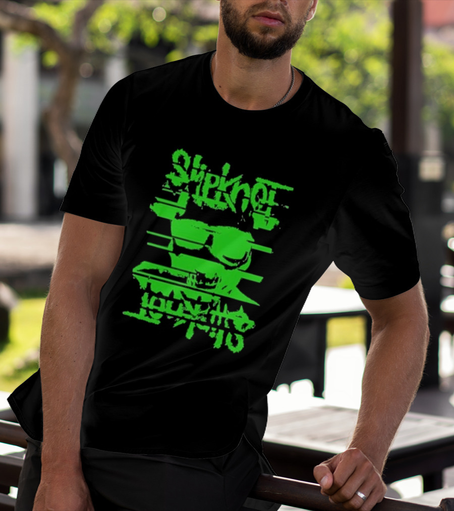 Slipknot The Thick Glitch Skull Neon Green T-Shirt