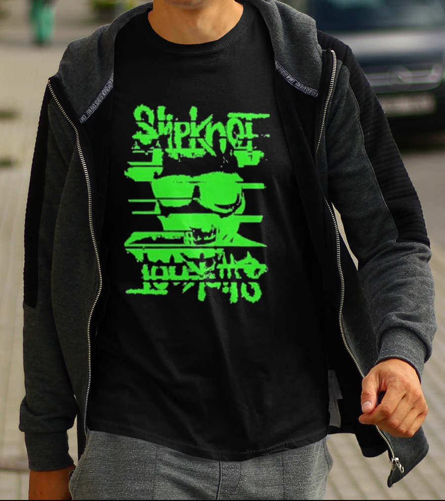 Slipknot The Thick Glitch Skull Neon Green T-Shirt