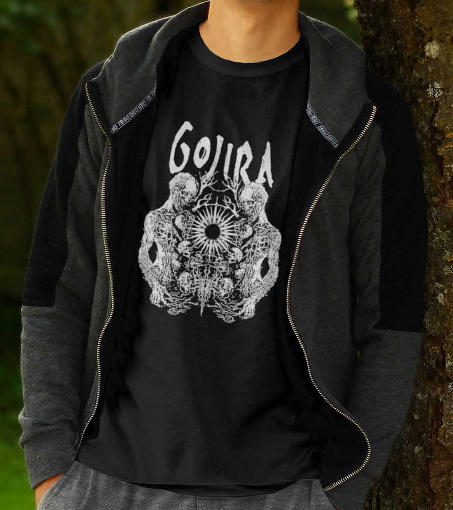 GOJIRA Twin Skull Symmetry With Skeletal Figures And Central Orb T-Shirt