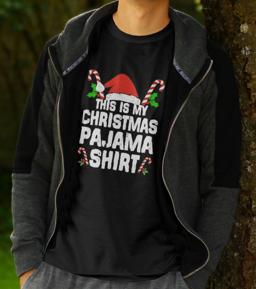 This Is My Christmas Pajama Shirt Candy Canes Santa Hat T-Shirt