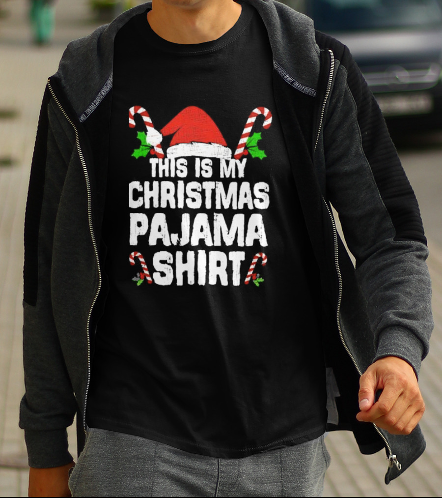 This Is My Christmas Pajama Shirt Candy Canes Santa Hat T-Shirt