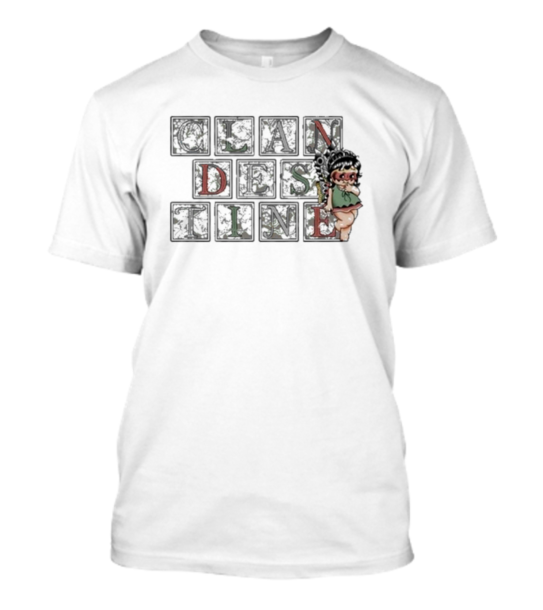 CLANDESTINE Blocks With Winged Fairy Character T-Shirt