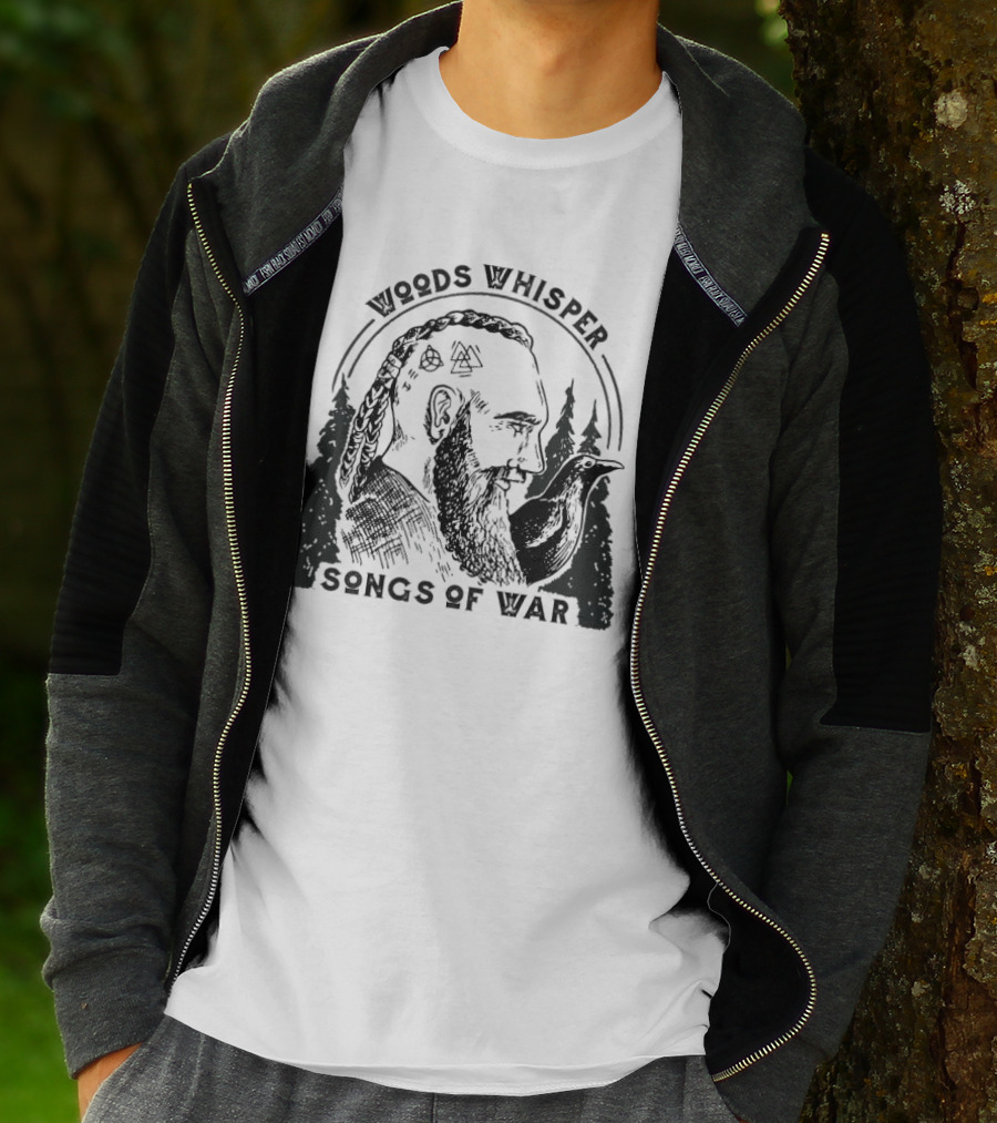 Woods Whisper Songs Of War Viking With Raven And Forest Symbols T-Shirt