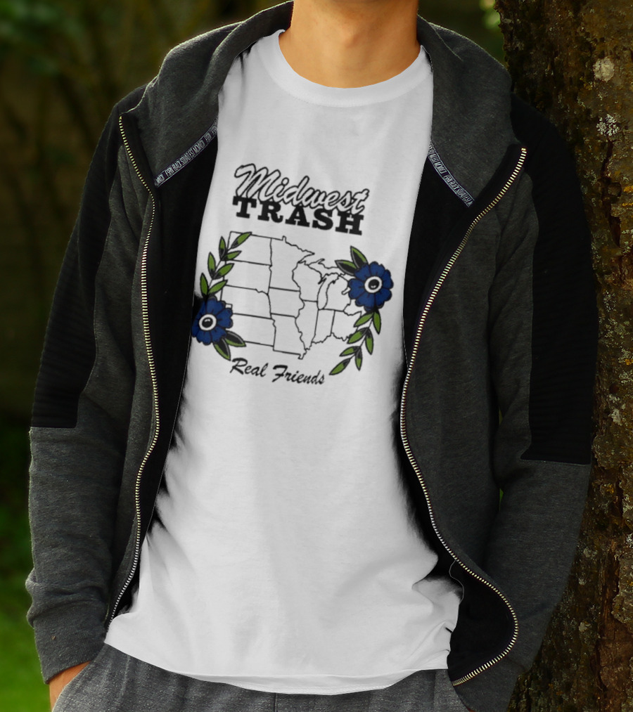 Midwest Trash Real Friends Map With Flowers T-Shirt