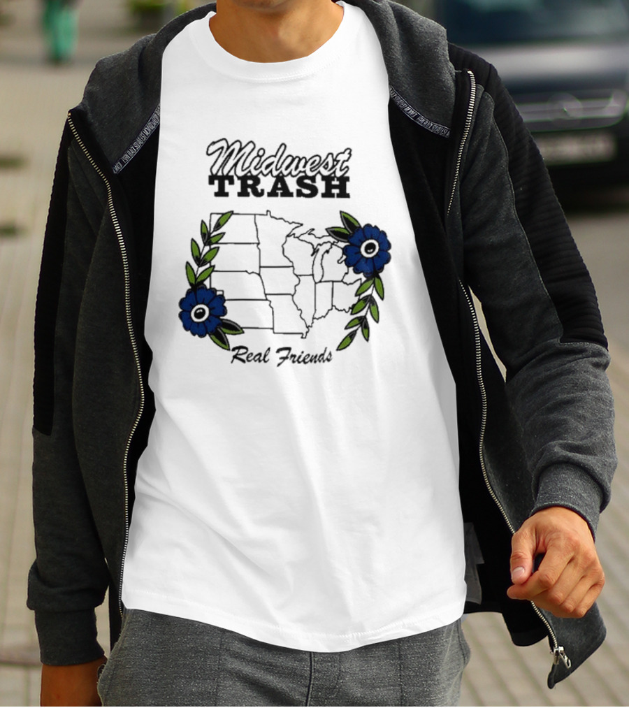 Midwest Trash Real Friends Map With Flowers T-Shirt