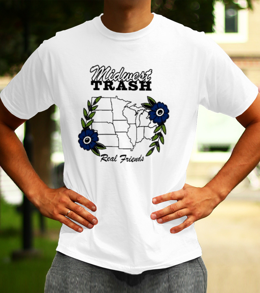 Midwest Trash Real Friends Map With Flowers T-Shirt