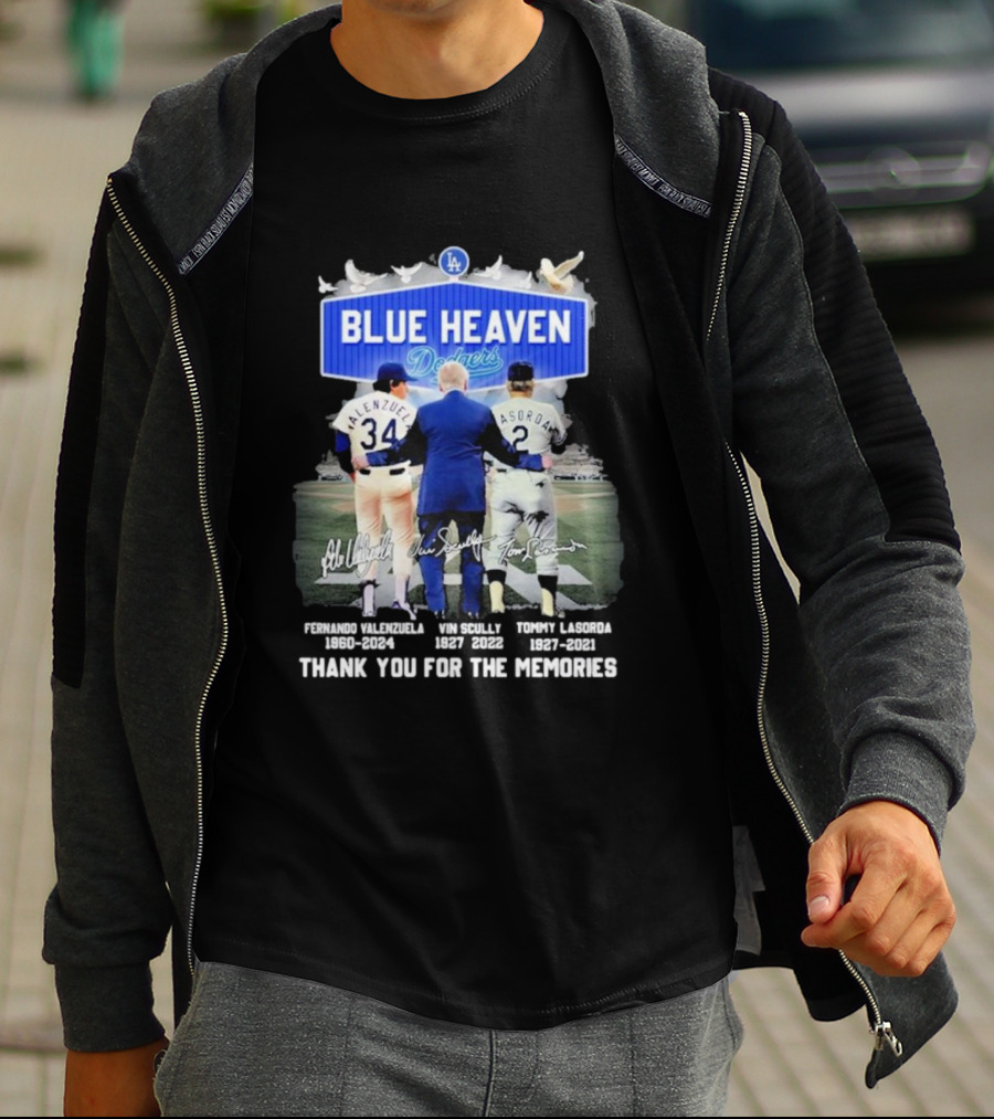 Blue Heaven Dodgers Thank You For The Memories Fernando Valenzuela Vin Scully Tommy Lasorda T-Shirt