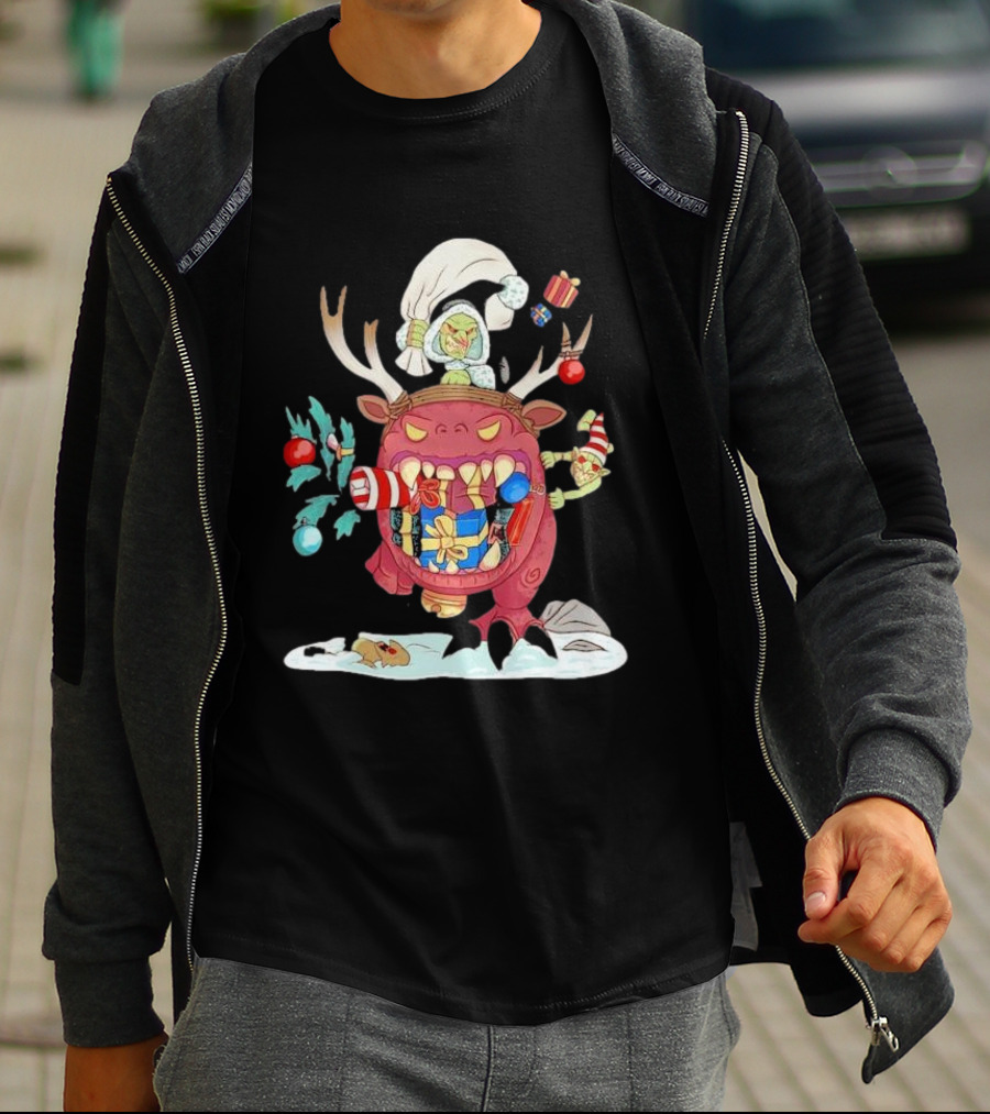 Grotmas Gitz Merry Gitmas Festive Creature With Antlers And Gifts T-Shirt