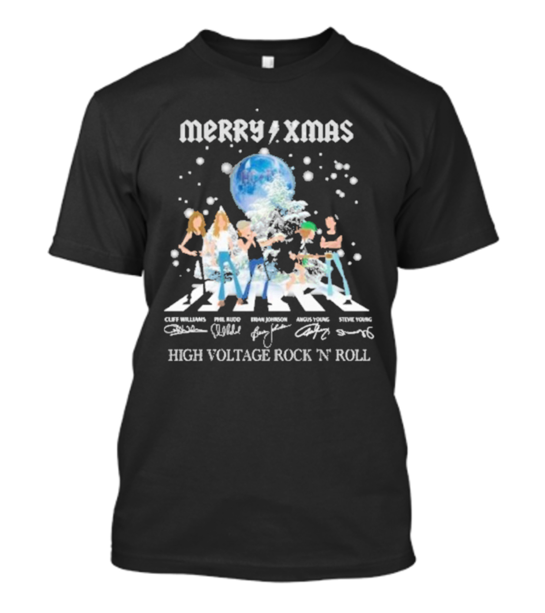 Merry Xmas AC DC High Voltage Rock N Roll Cliff Williams Phil Rudd Brian Johnson Angus Young Stevie Young T-Shirt