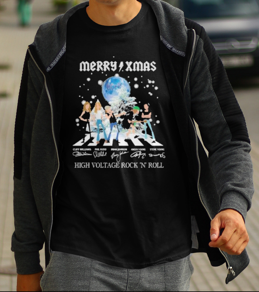 Merry Xmas AC DC High Voltage Rock N Roll Cliff Williams Phil Rudd Brian Johnson Angus Young Stevie Young T-Shirt