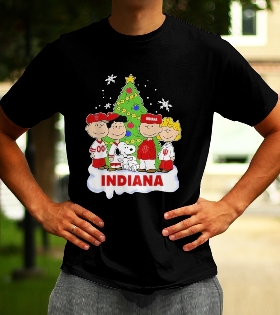 Indiana Hoosiers Snoopy Peanuts Christmas Tree Charlie Brown Lucy Linus T-Shirt