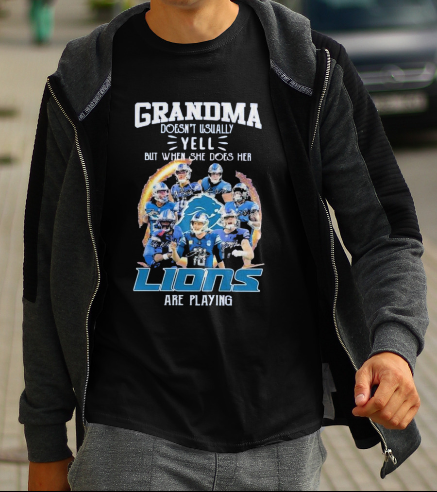 Grandma Doesn’t Usually Yell But When She Does Her Lions Are Playing Detroit Football Players T-Shirt