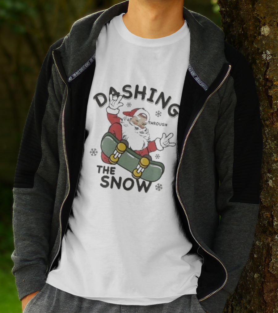 Santa Dashing Through The Snow On Snowboard Christmas T-Shirt