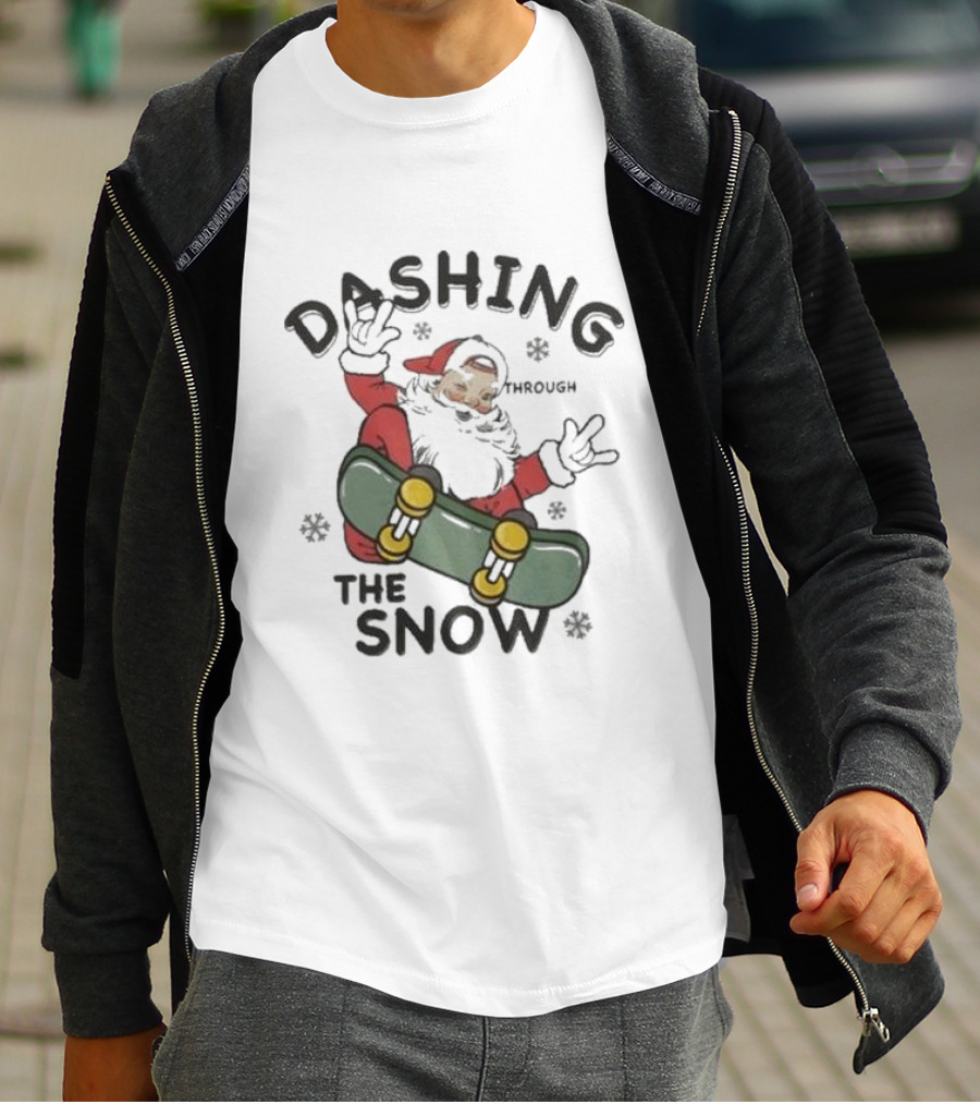 Santa Dashing Through The Snow On Snowboard Christmas T-Shirt