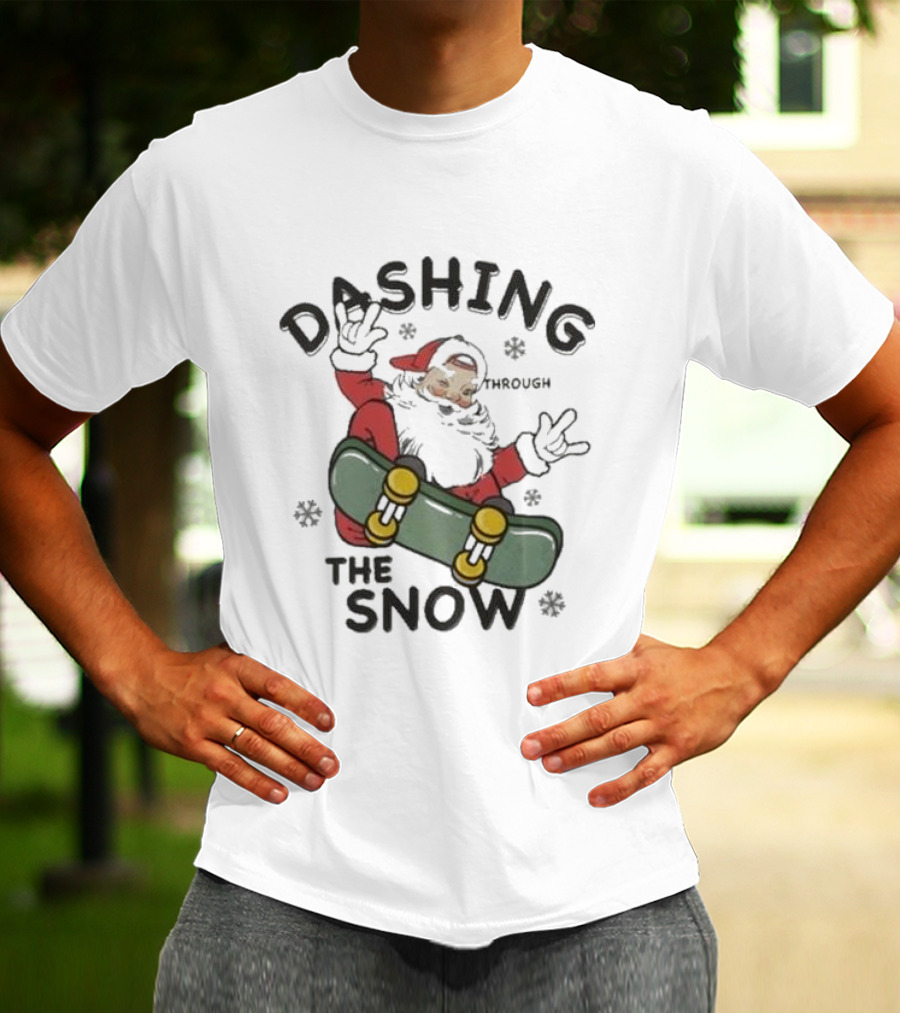 Santa Dashing Through The Snow On Snowboard Christmas T-Shirt