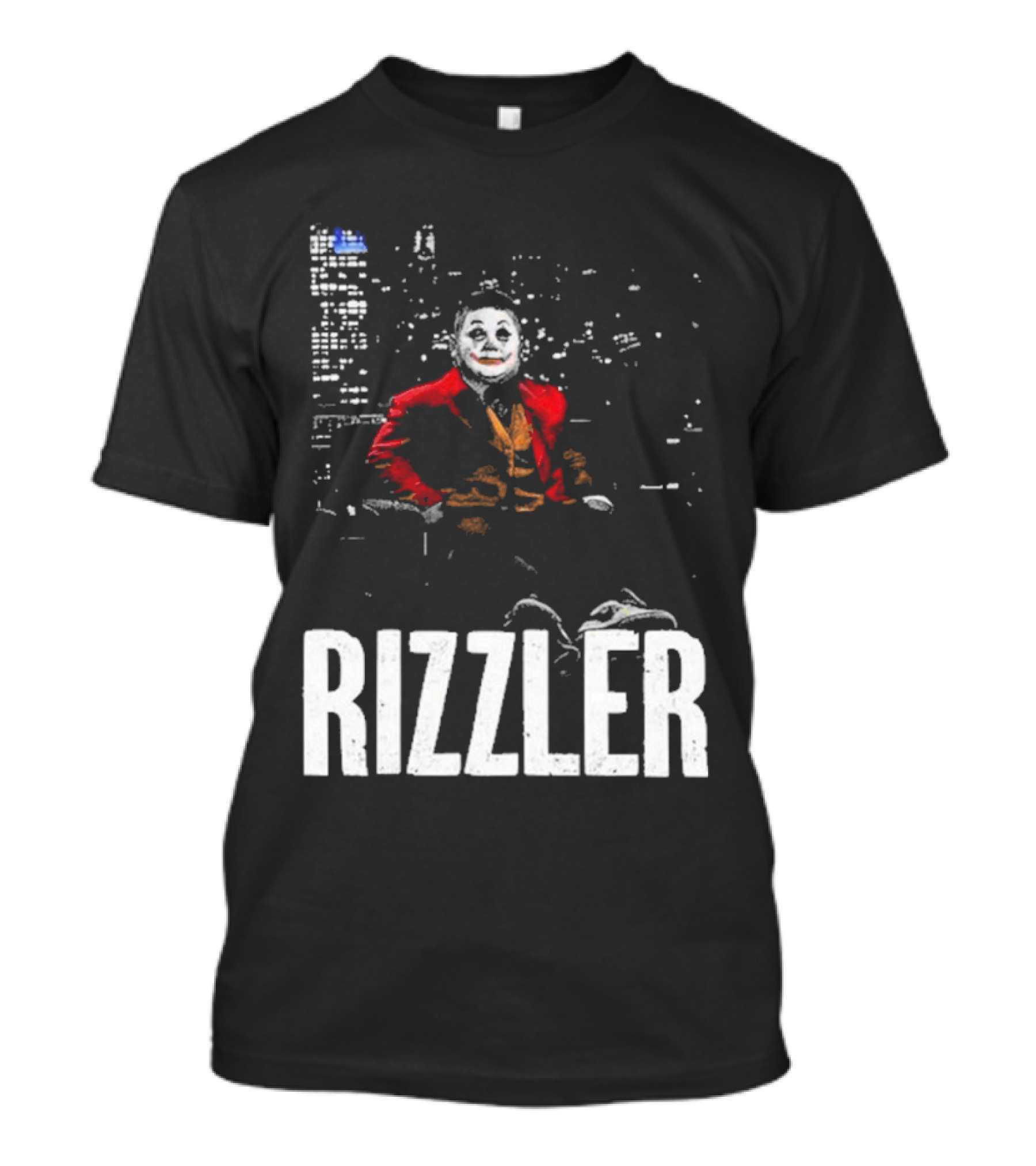 Rizzler Shitheadsteve Joker Style Cityscape Background T-Shirt