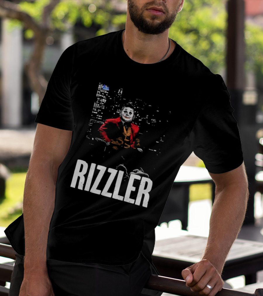 Rizzler Shitheadsteve Joker Style Cityscape Background T-Shirt