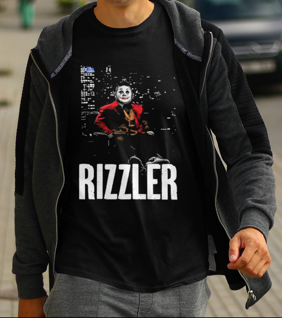 Rizzler Shitheadsteve Joker Style Cityscape Background T-Shirt