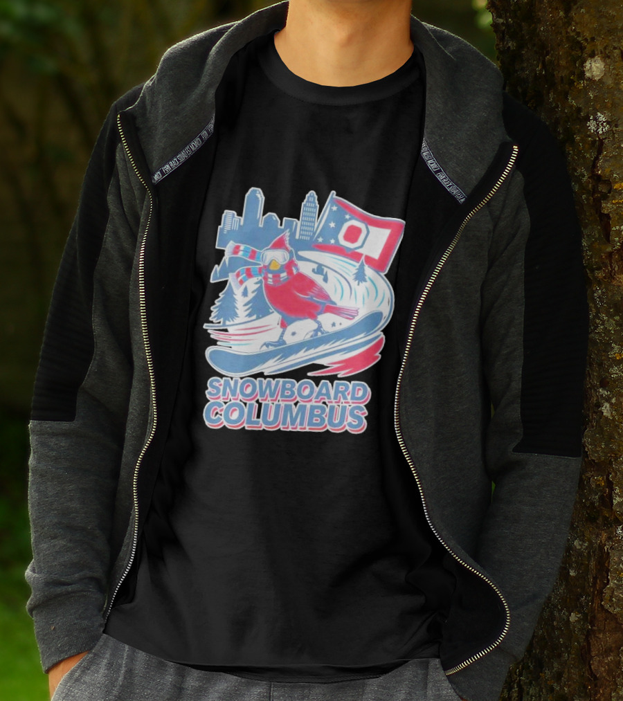 Snowboard Columbus Cardinal USA Snowboarding Animal Skyline Flag T-Shirt