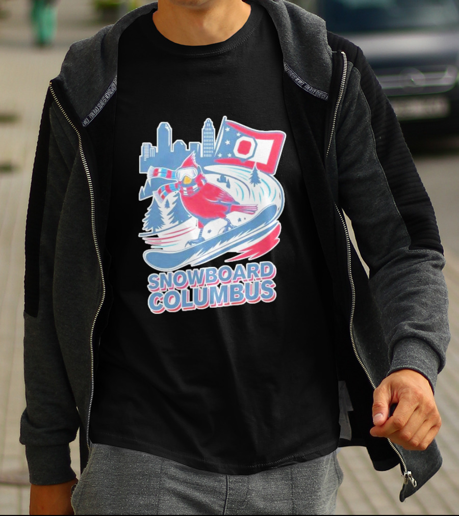 Snowboard Columbus Cardinal USA Snowboarding Animal Skyline Flag T-Shirt