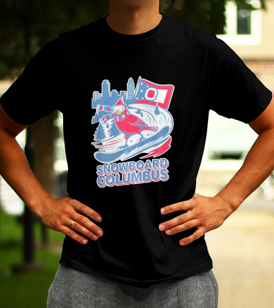 Snowboard Columbus Cardinal USA Snowboarding Animal Skyline Flag T-Shirt