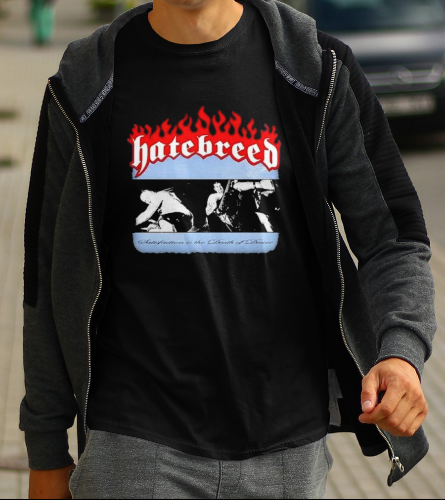 Hatebreed Flames Satisfaction Is The Death Of Desire Black And White Band Scene T-Shirt