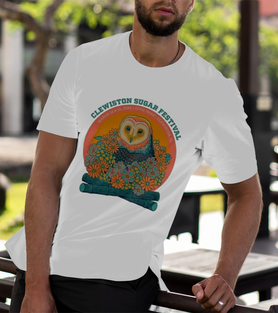 Clewiston Sugar Festival March 14-15 2025 Civic Park Clewiston FL Owl And Flowers T-Shirt