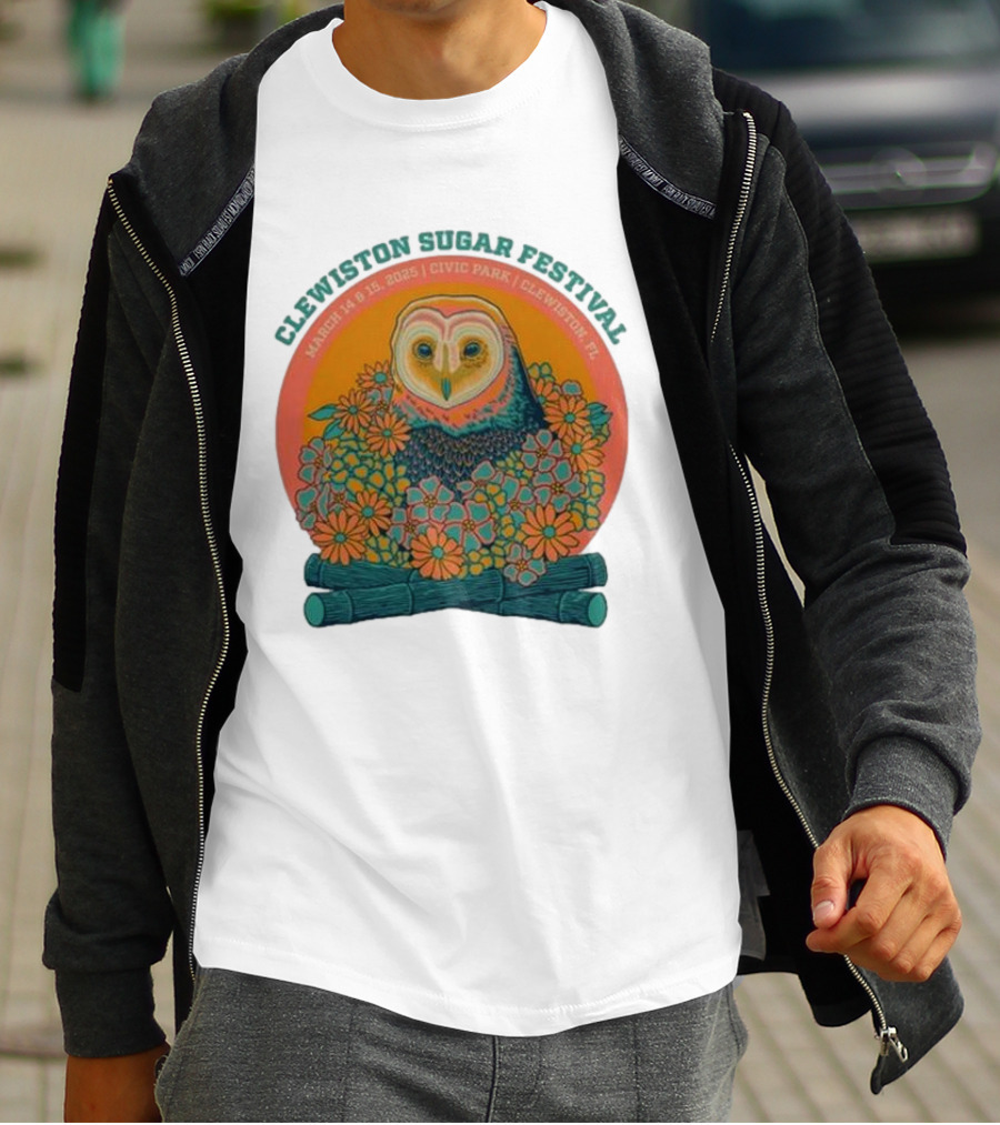 Clewiston Sugar Festival March 14-15 2025 Civic Park Clewiston FL Owl And Flowers T-Shirt