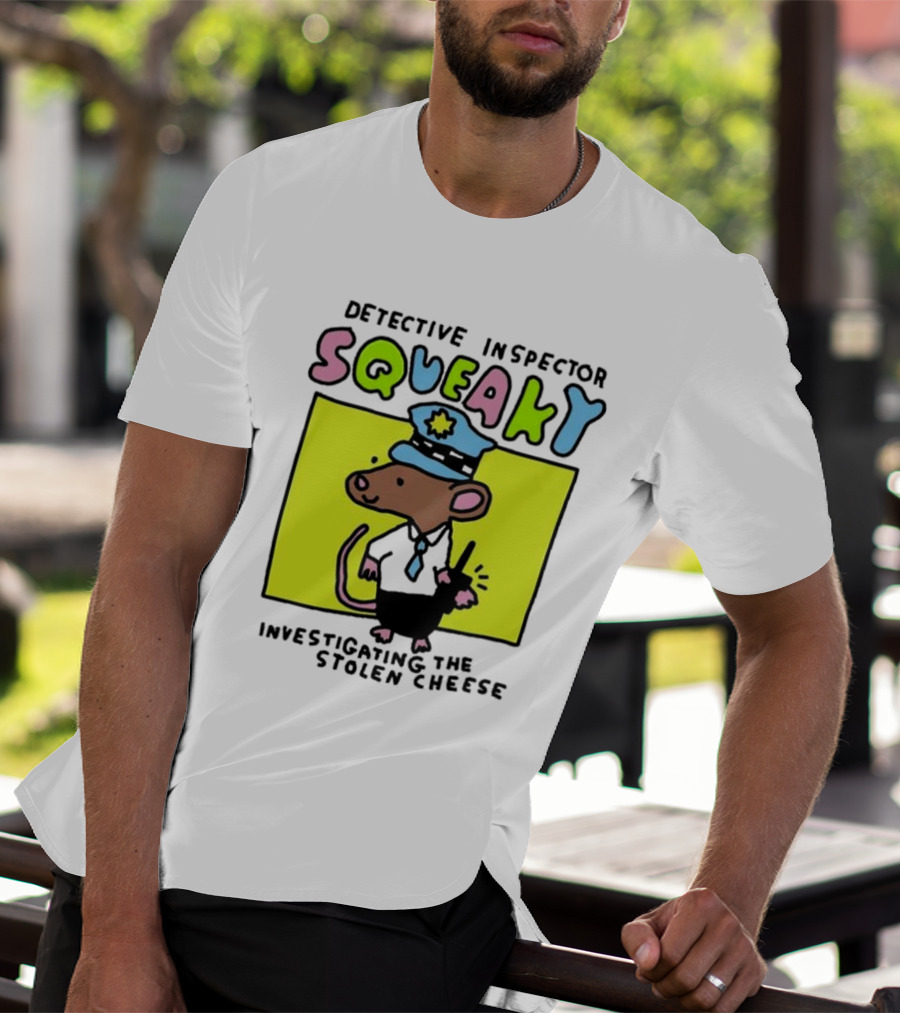 Detective Inspector Squeaky Investigating The Stolen Cheese Mouse Policeman Cartoon T-Shirt