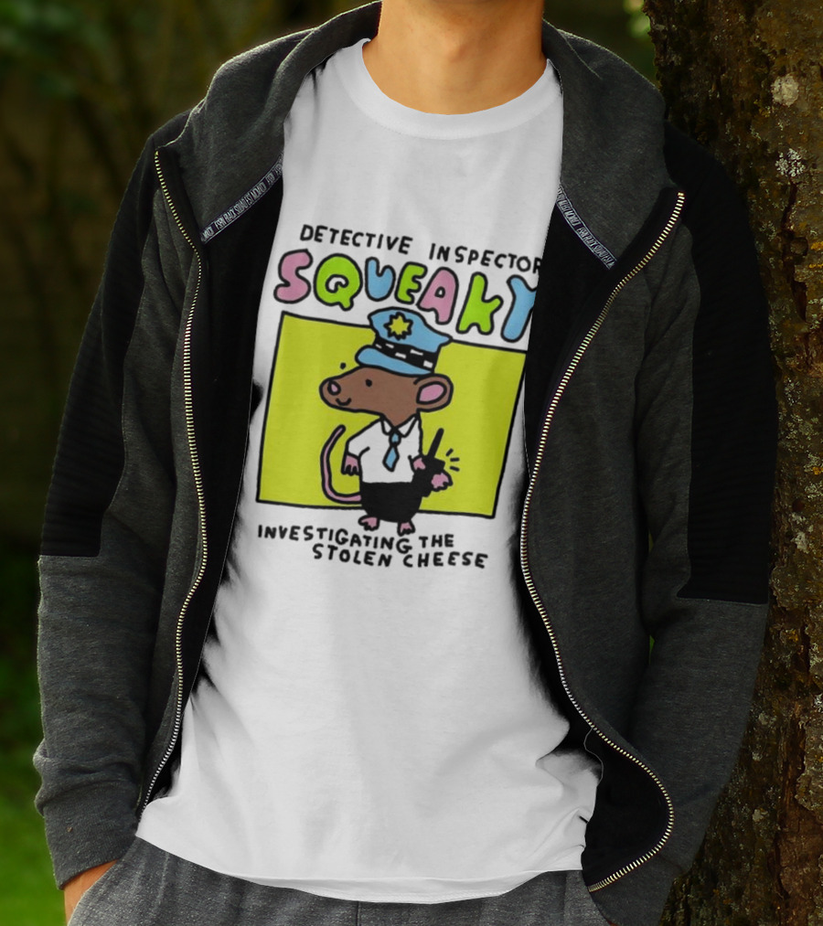 Detective Inspector Squeaky Investigating The Stolen Cheese Mouse Policeman Cartoon T-Shirt