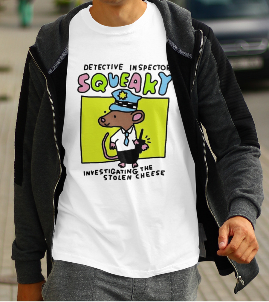 Detective Inspector Squeaky Investigating The Stolen Cheese Mouse Policeman Cartoon T-Shirt