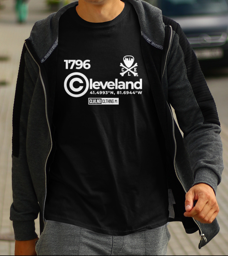 1796 Copyright Cleveland CLVNLD CLTHNG Coordinates 41.4993°N 81.6944°W CLE T-Shirt