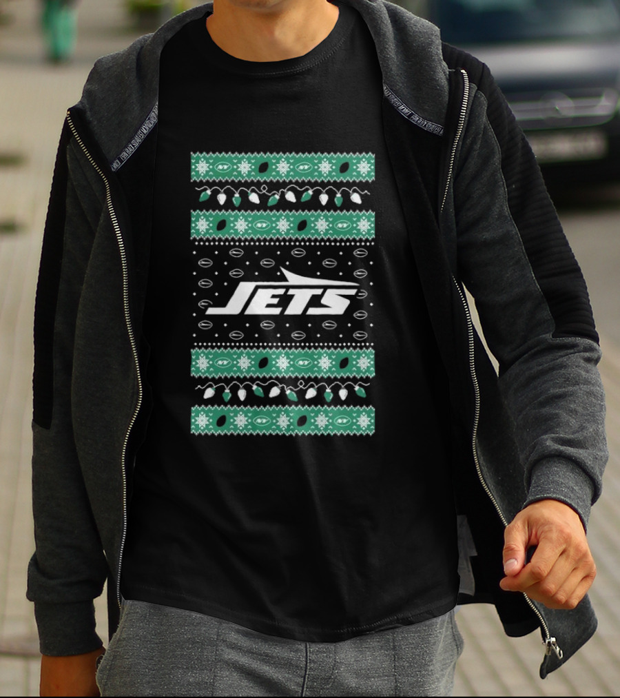 New York Jets Christmas Lights Holiday T-Shirt