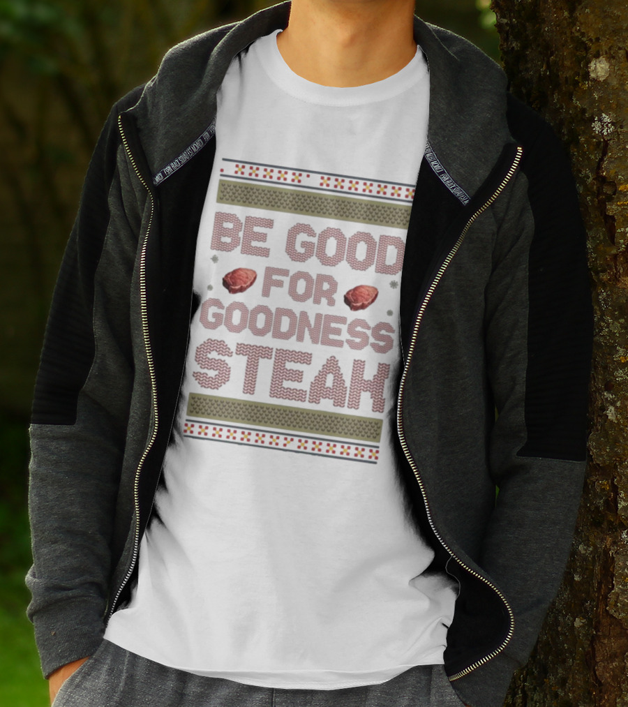 Be Good For Goodness Steak Christmas Pattern Knit T-Shirt
