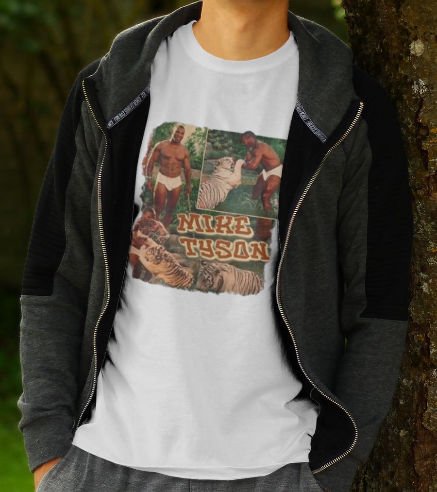 Mike Tyson With Tigers Vintage 90s Style Collage T-Shirt